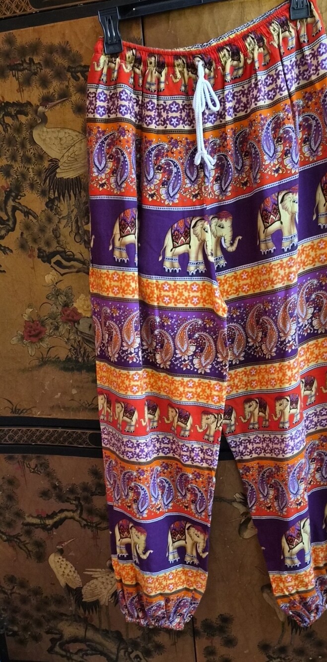 NEW! Bohemian Elephant Print Wide Leg Pants - Orange & Purple